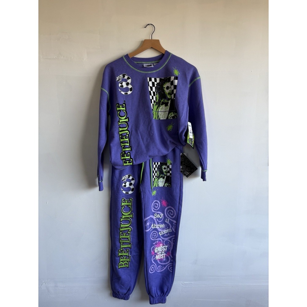 Beetlejuice purple Graphic Sweat Set XXS.Goth Streetwear.90's Nostalgia.NWT